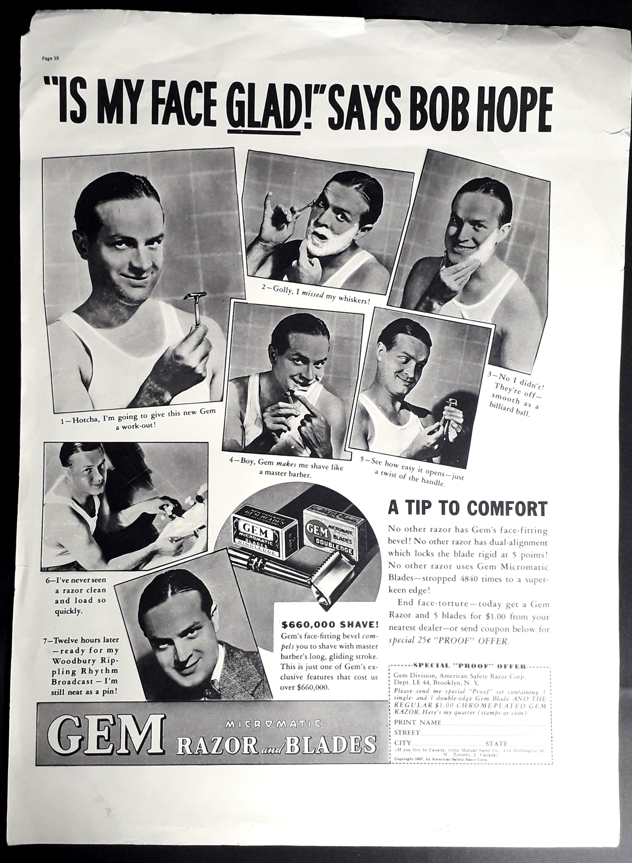 Bop Hope - Gem Razor Blades ad